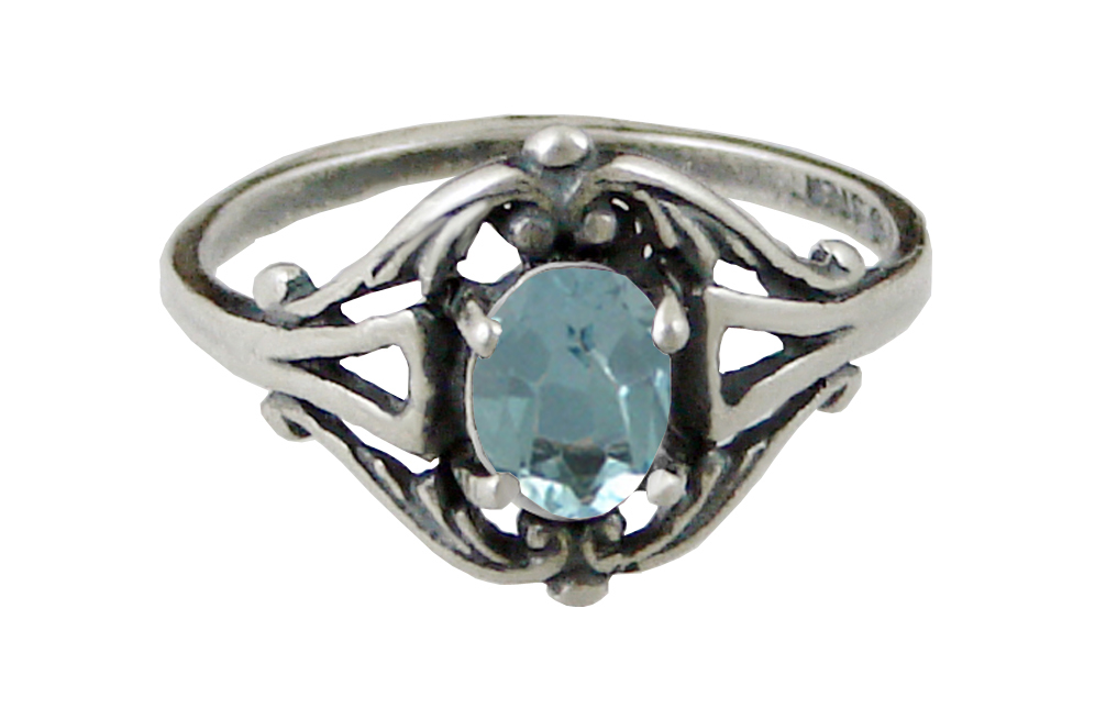 Sterling Silver Filigree Ring With Blue Topaz Size 5